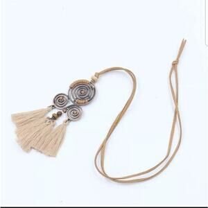 swirl and tassel leather necklace in cream